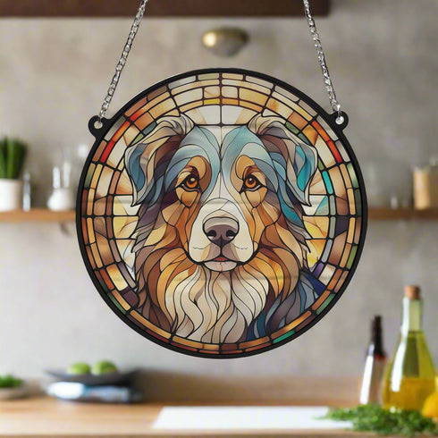 Australian Shepherd Stained Glass Effect Suncatcher